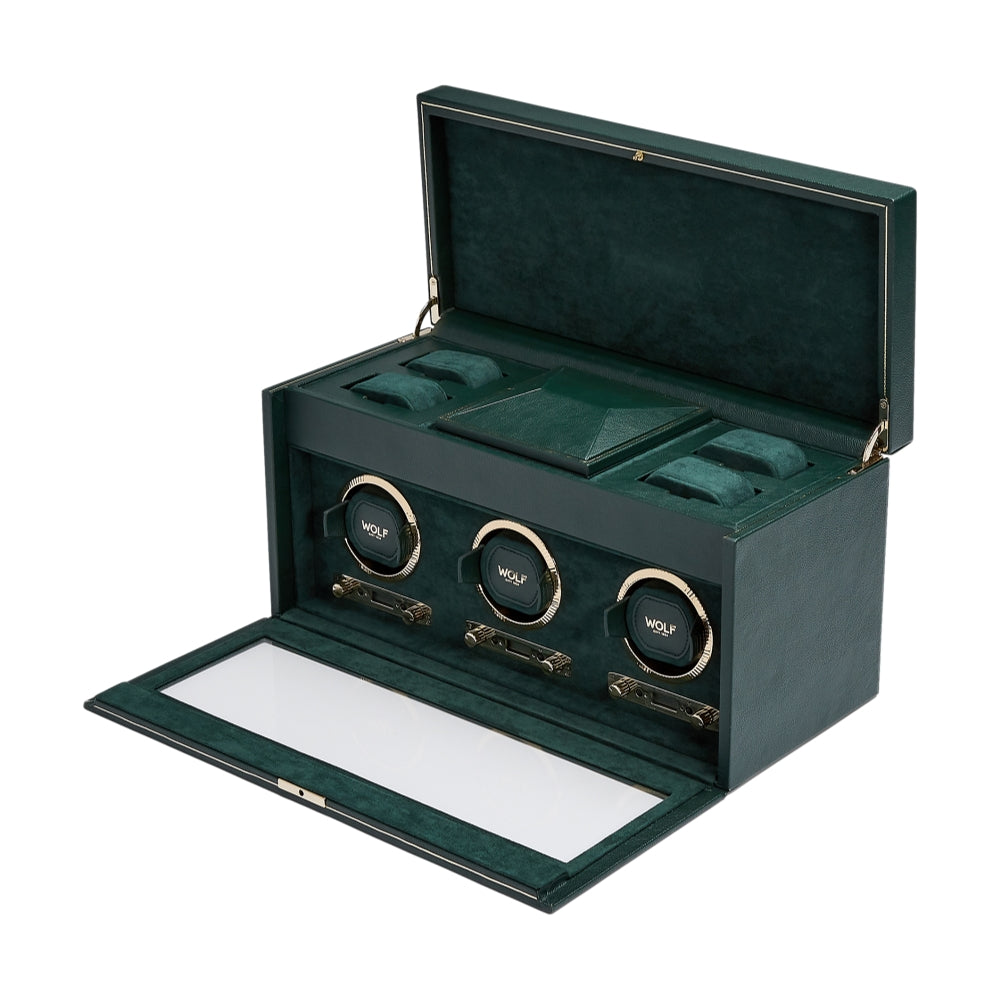 British Racing Triple Watch Winder with Storage - Green