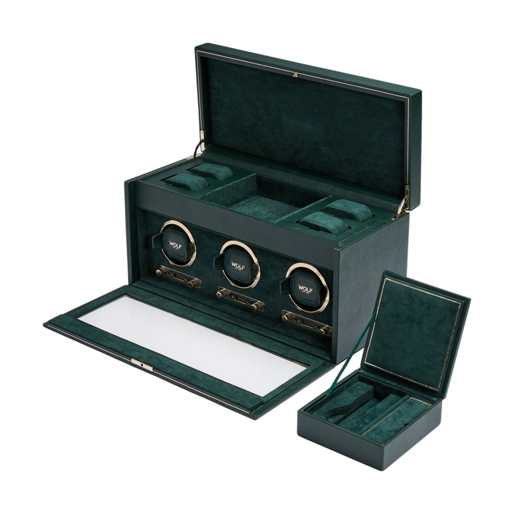 British Racing Triple Watch Winder with Storage - Green