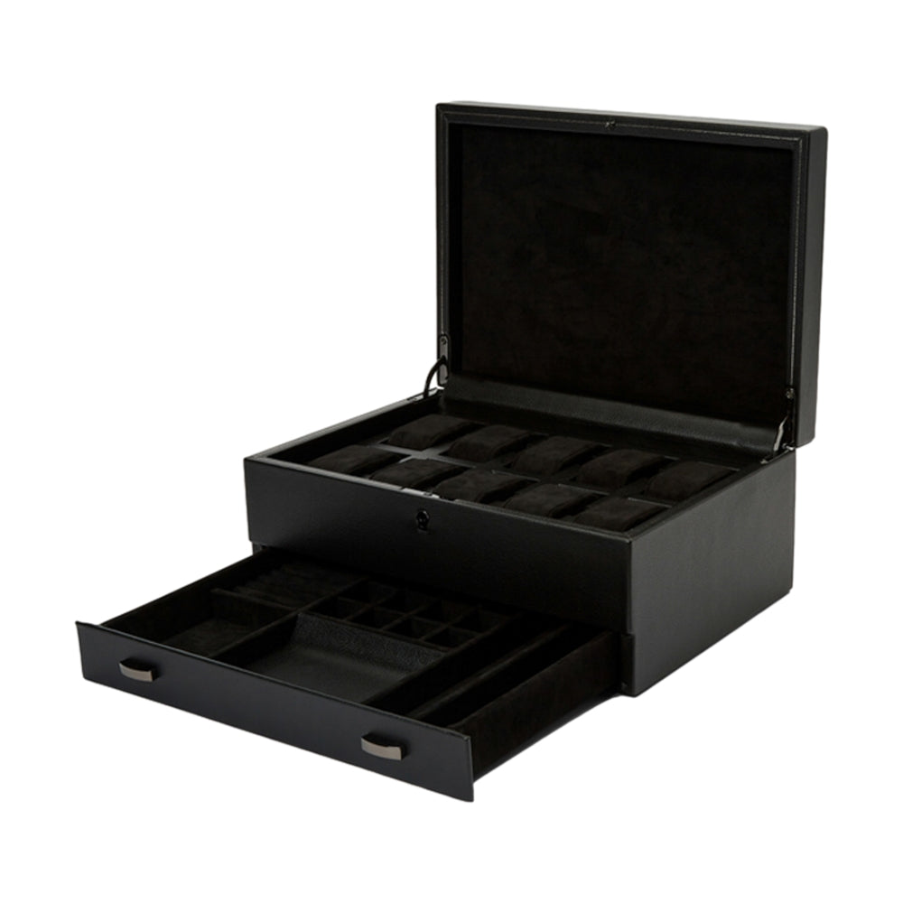 British Racing 10 Piece Watch Box with Drawer - Black