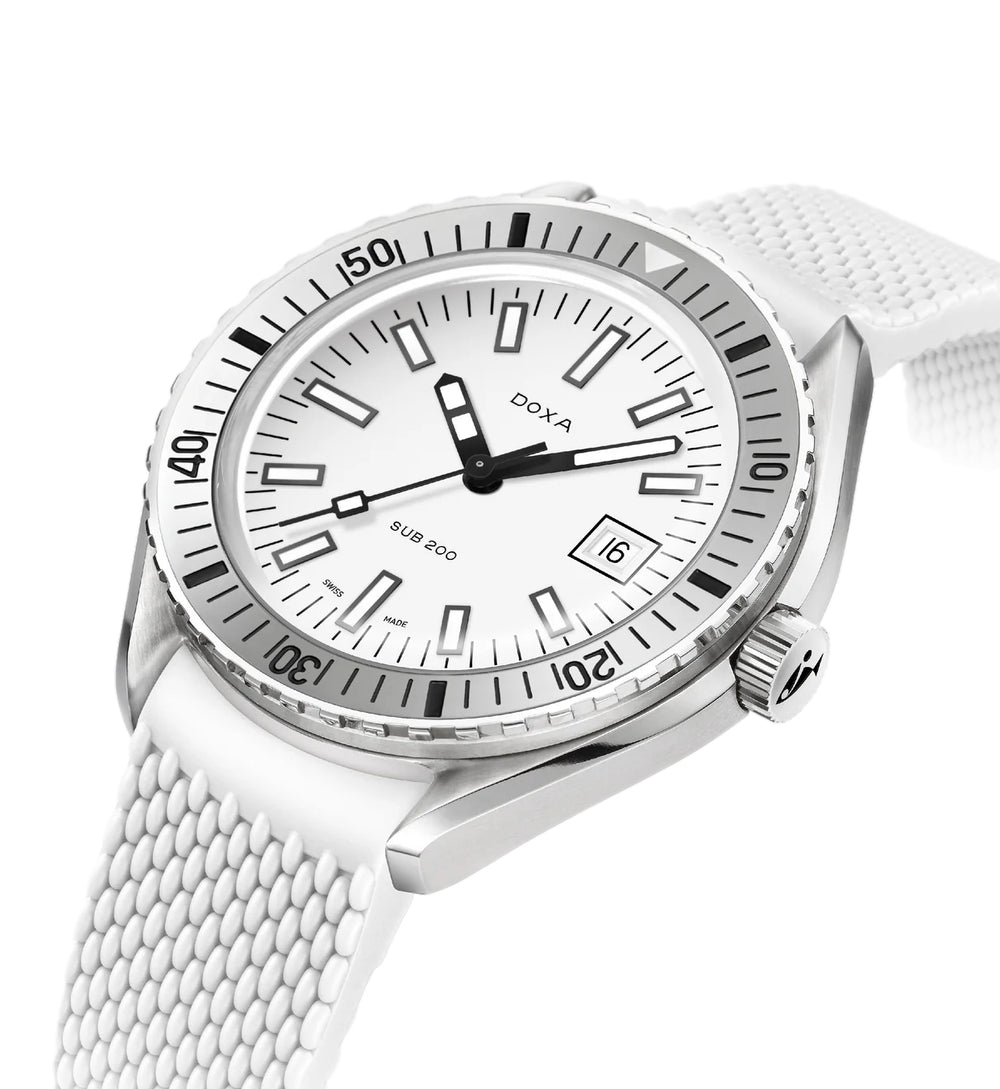 SUB 200 Whitepearl Sapphire Inlay Bezel 42mm - White on Rubber Strap