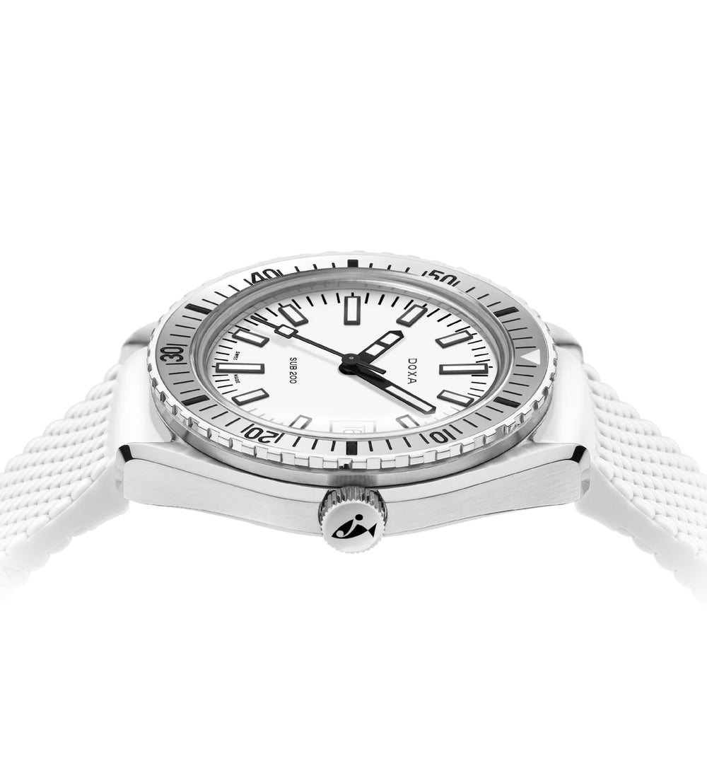 SUB 200 Whitepearl Sapphire Inlay Bezel 42mm - White on Rubber Strap