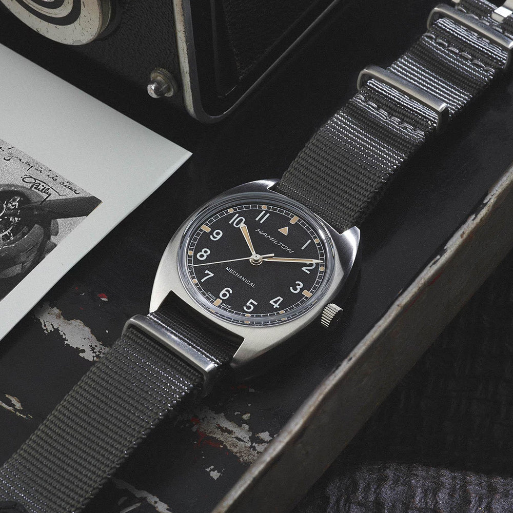 Khaki Aviation Pilot Pioneer Mechanical 33mm - Black on One-Piece Textile Strap