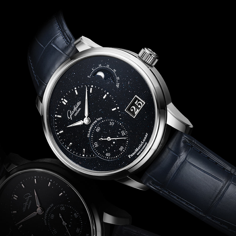 PanoMaticLunar Platinum Automatic Limited Edition 40mm - Blue on Leather Strap