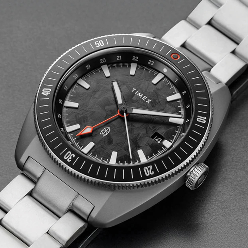 The James Brand x Timex Automatic GMT 41mm - Black on Bracelet w/ Extra Fabric Strap