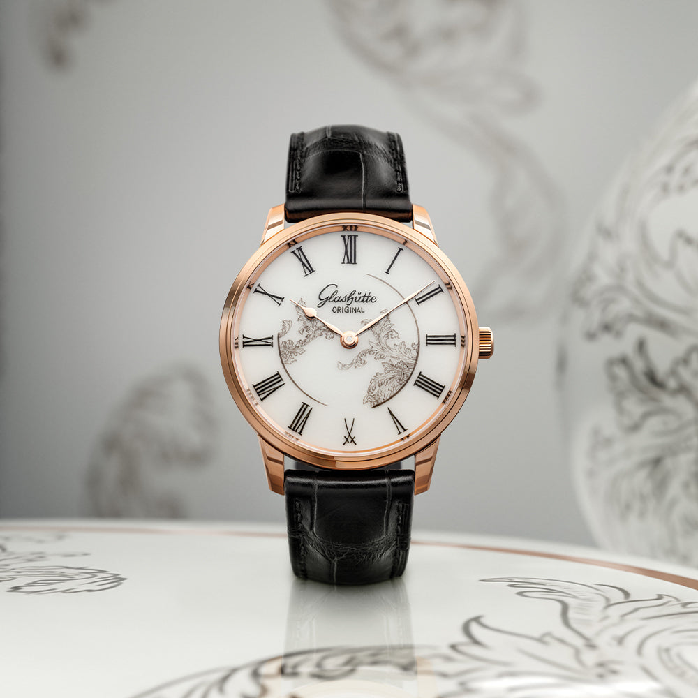 Senator Meissen Limited Edition Red Gold 40mm - White on Leather Strap