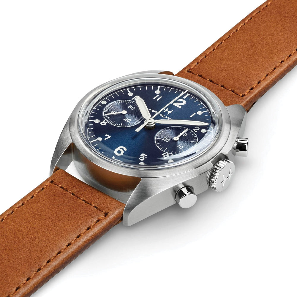 Khaki Aviation Pilot Pioneer Mechanical Chrono 40mm - Blue on Leather Strap