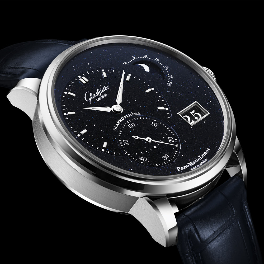 PanoMaticLunar Platinum Automatic Limited Edition 40mm - Blue on Leather Strap