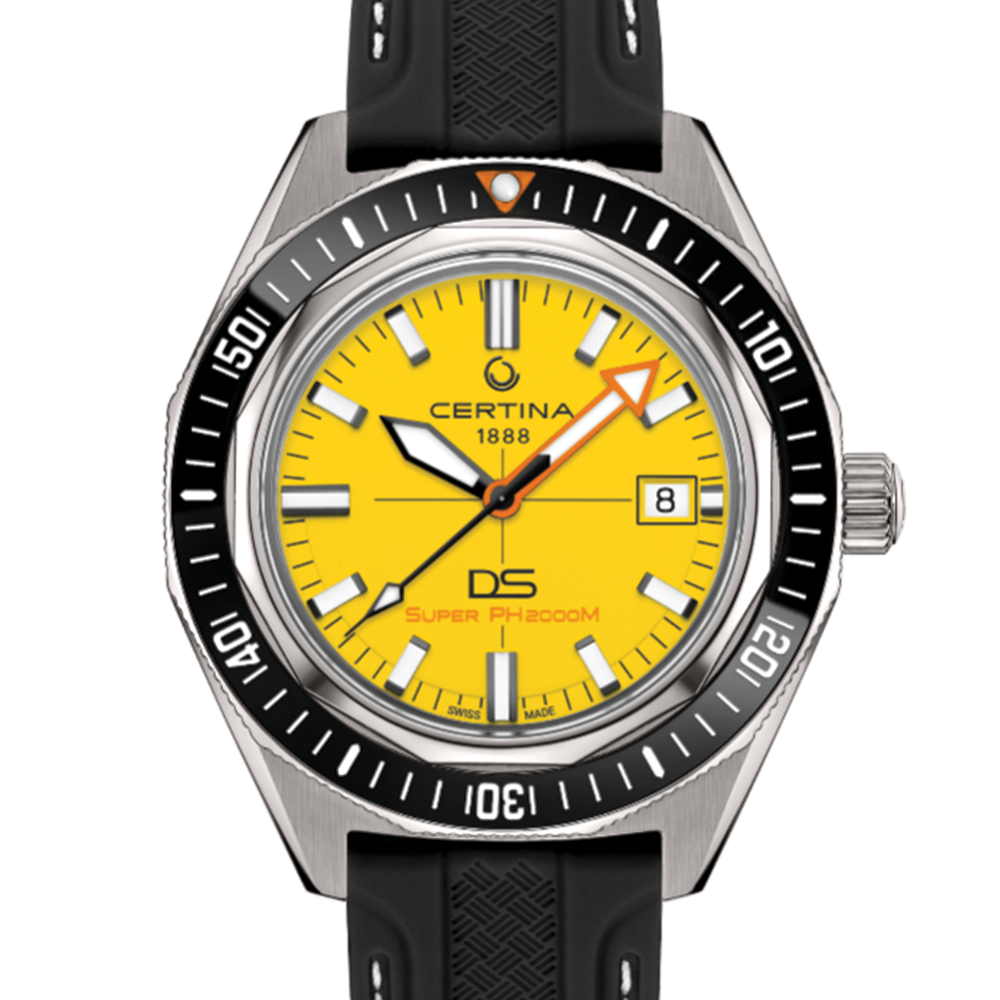 DS Super PH2000M 43mm - Yellow on Bracelet w/ Additional Rubber Strap