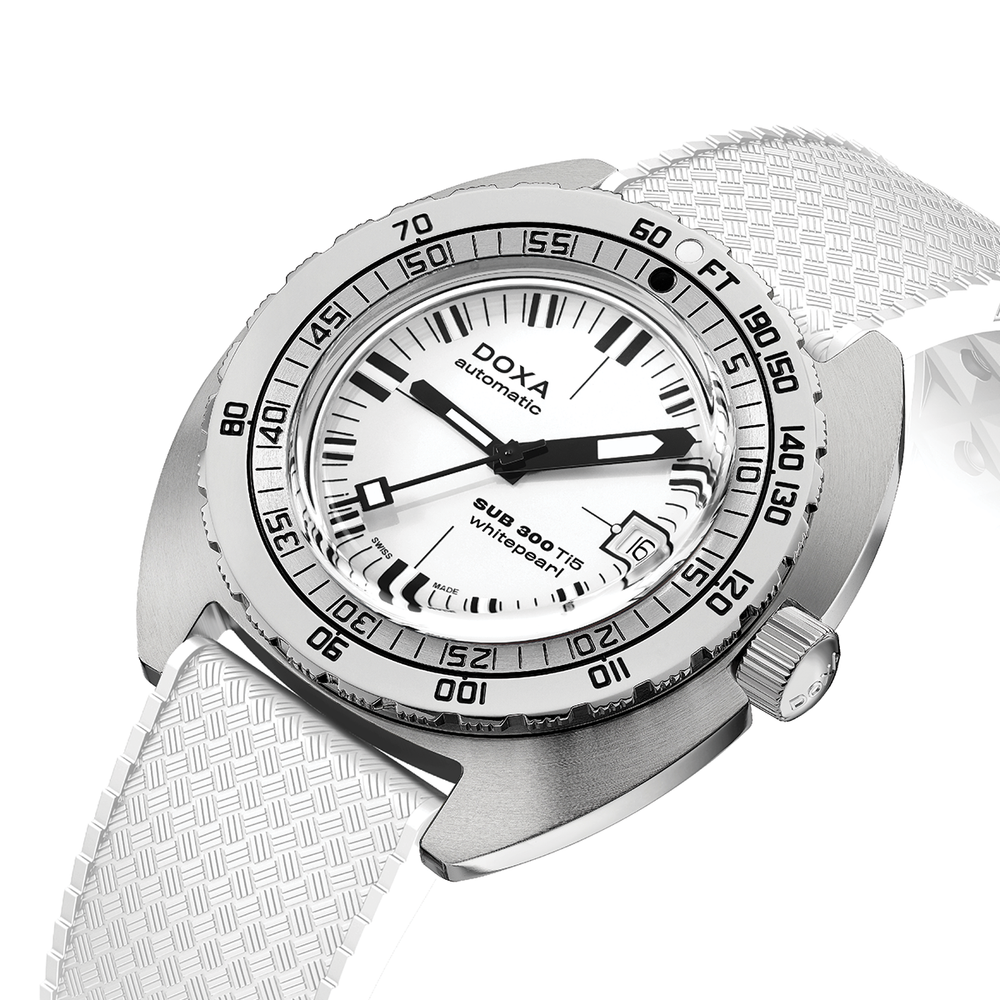 SUB 300 Ti5 42.5mm - Full Lume White on Rubber Strap