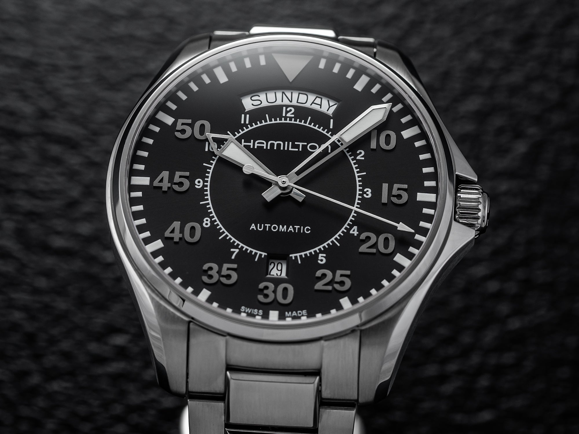 Khaki Aviation Pilot Day Date Auto 42mm Black on Bracelet