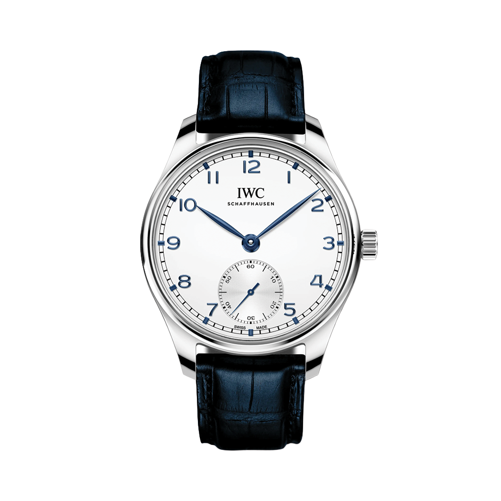Portugieser Automatic 40mm - Silver w/ Blue Accents on Leather Strap