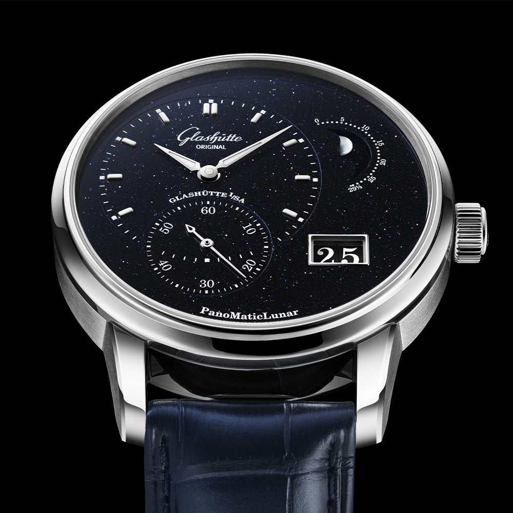 PanoMaticLunar Platinum Automatic Limited Edition 40mm - Blue on Leather Strap