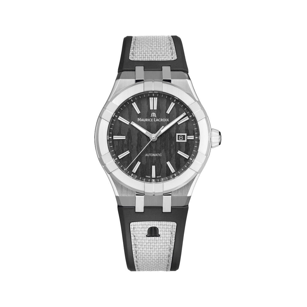 Aikonic Automatic 43mm - Black Carbon on White and Black Rubber Strap
