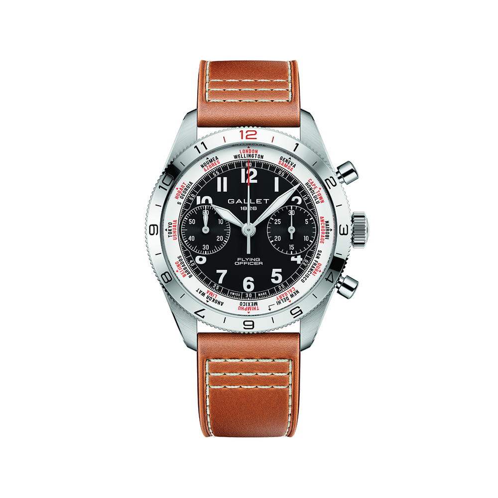Flying Officer Chronograph 40mm - Black on Leather Strap