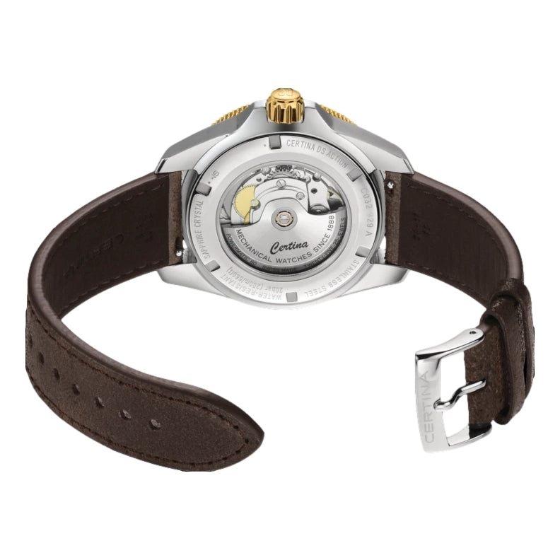 DS Action GMT Powermatic 80 41mm Gold PVD Black Dial on Strap