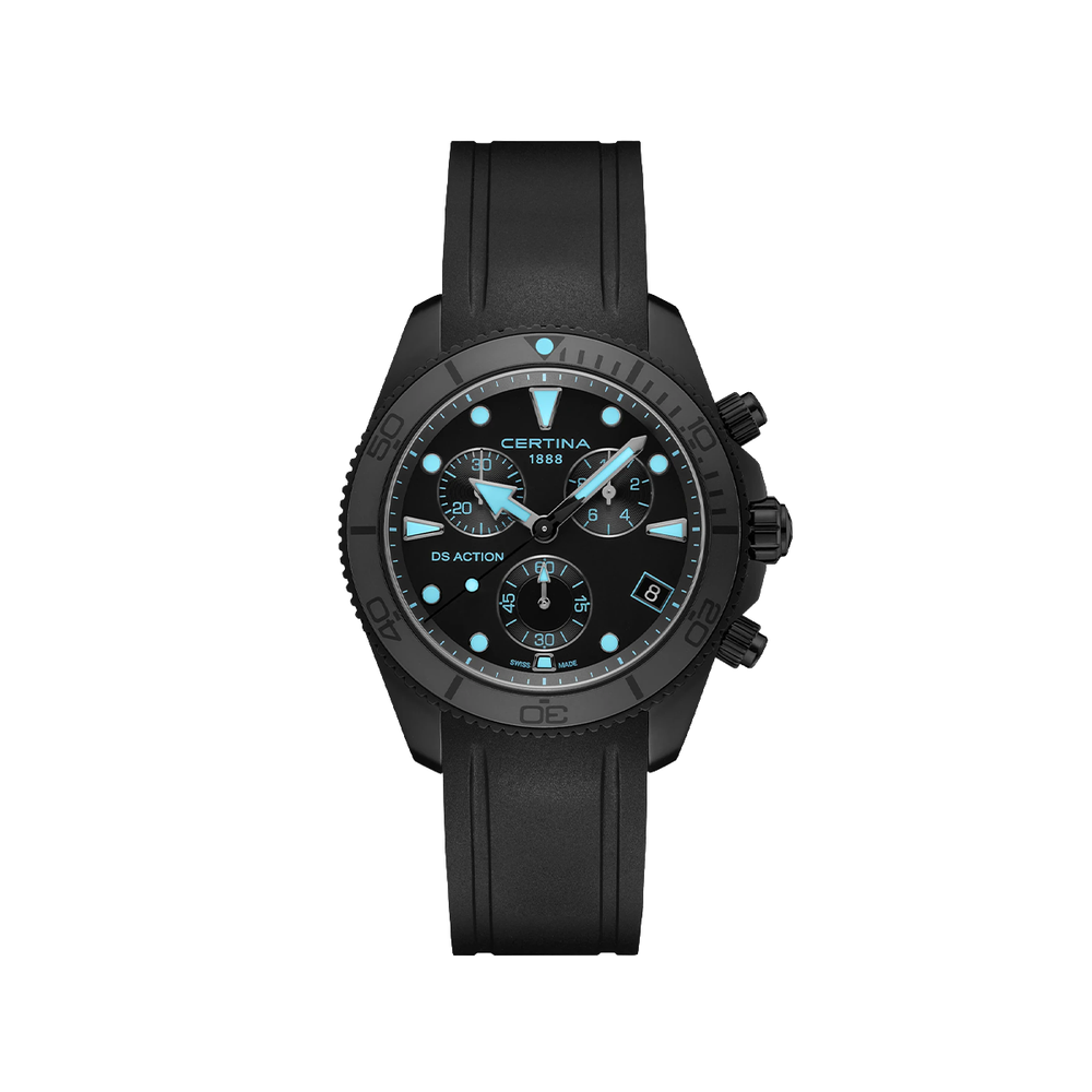 DS Action Chrono Quartz 42mm - Black, Blue Accents on Rubber Strap