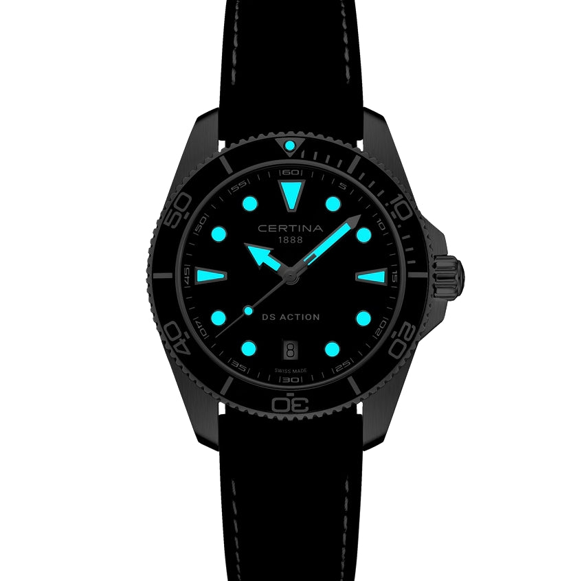 DS Action 40mm - Black on Rubber Strap