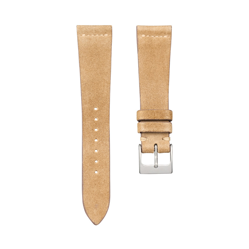 Beige English suede leather watch strap with buckle and loops