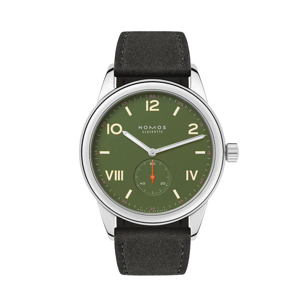 Club Campus Glass Back 38.5mm - Olive on Leather Strap