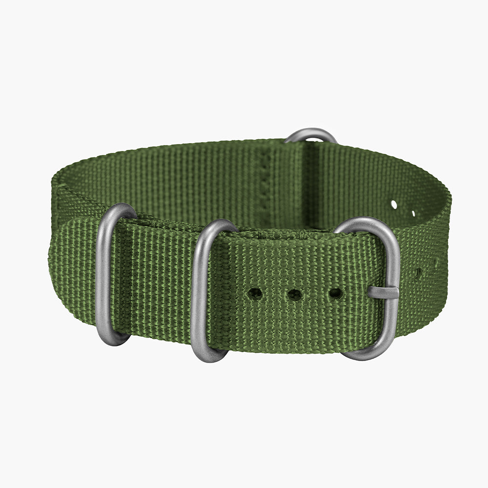 Olive Military One Piece Nylon Strap with metal D rings and adjustable holes