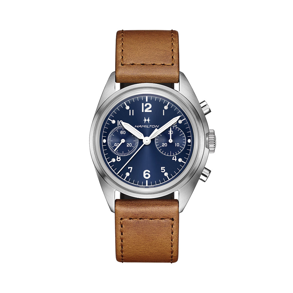 Khaki Aviation Pilot Pioneer Mechanical Chrono 40mm - Blue on Leather Strap