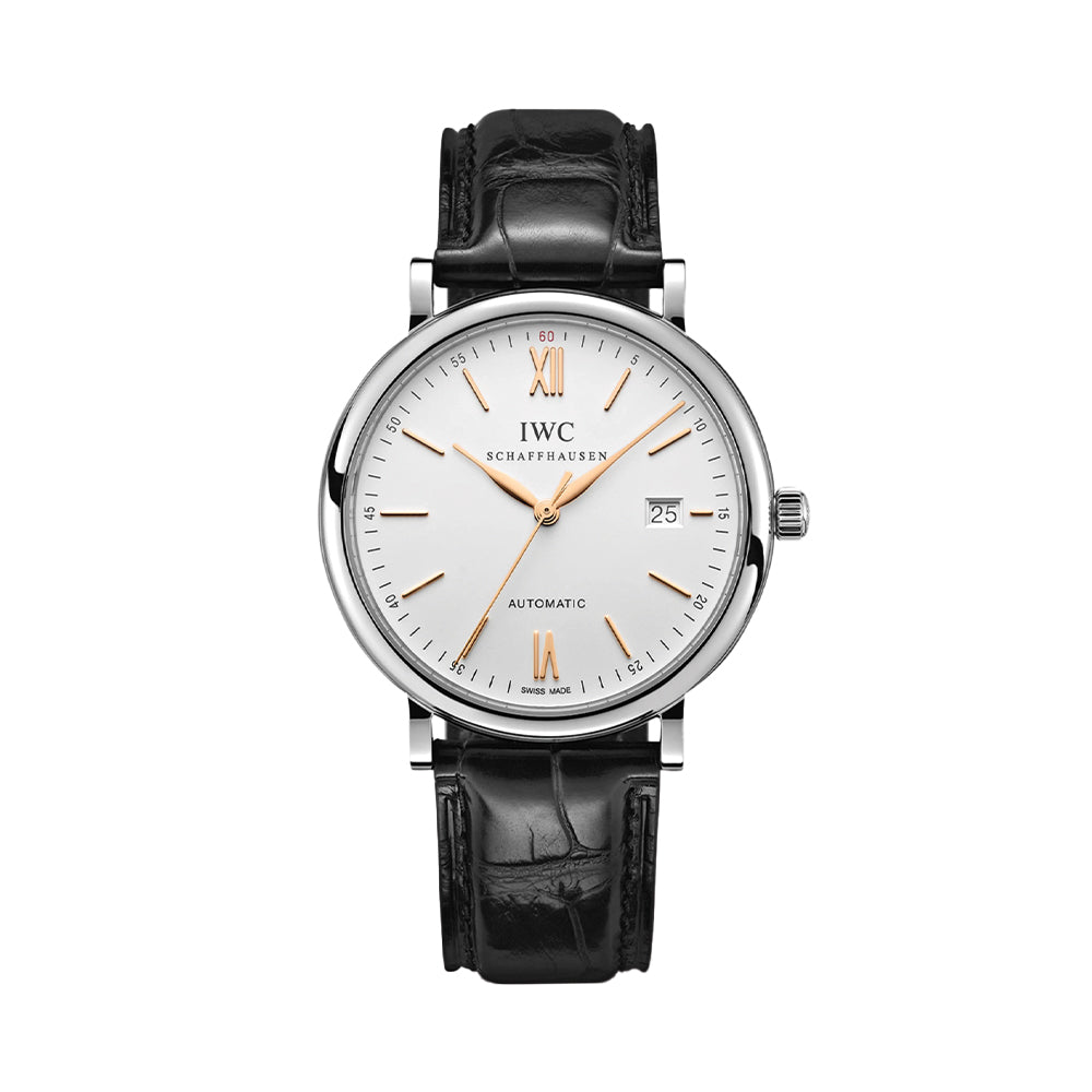 Portofino Automatic Gold Accents 40mm - Silver on Leather Strap