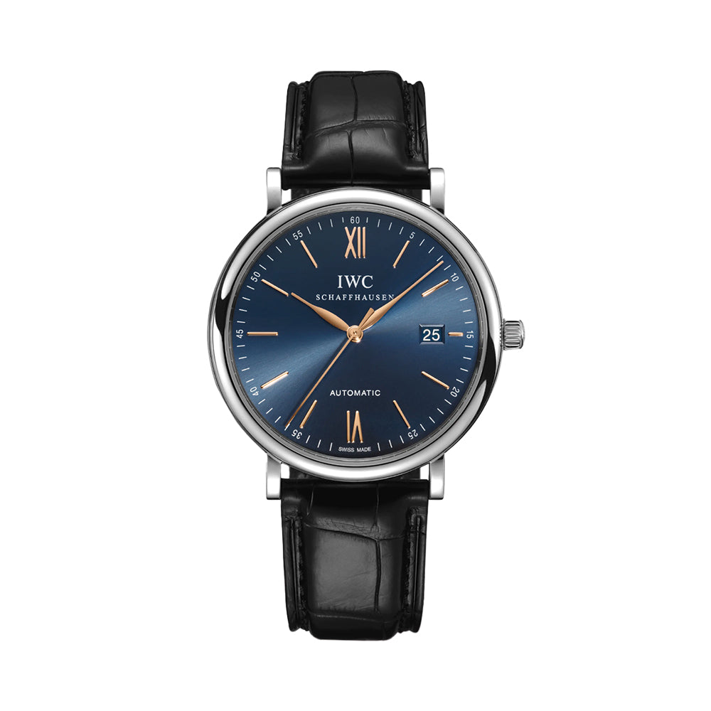 Portofino Automatic Gold Accents 40mm - Blue on Leather Strap