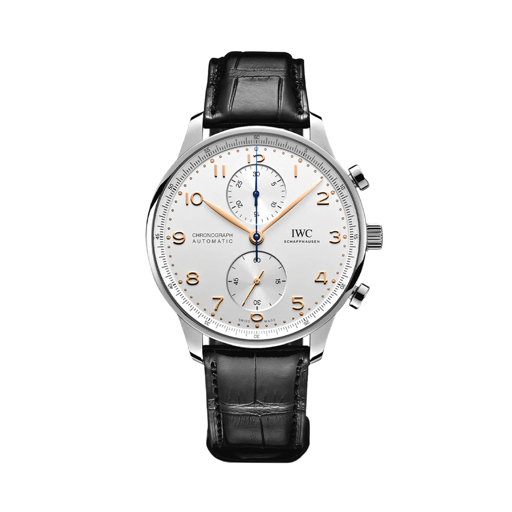 Portugieser Chronograph Gold Accents 41mm - Silver-Plated on Leather Strap