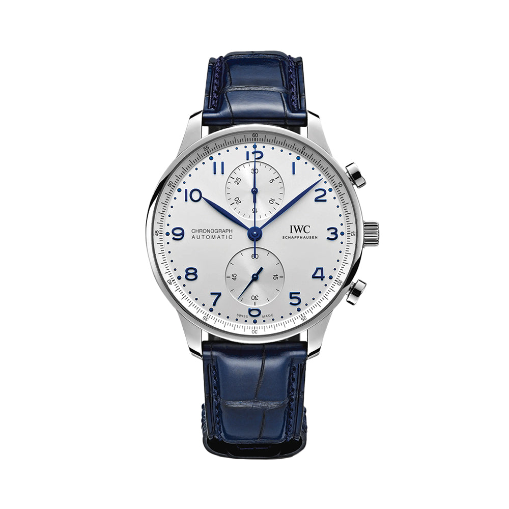Portugieser Chronograph Blue Accents 41mm - Silver-Plated on Blue Leather Strap