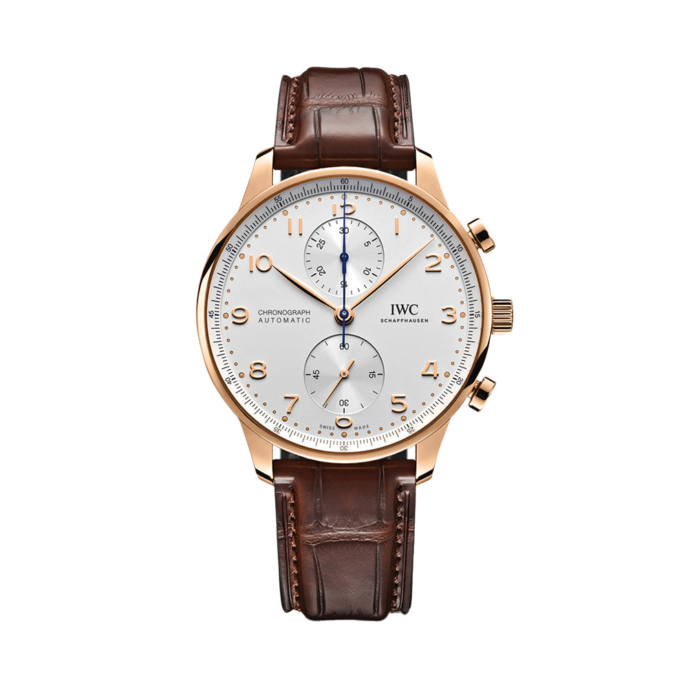Portugieser Chronograph 18K 5N Gold Case 41mm - Silver-Plated on Leather Strap