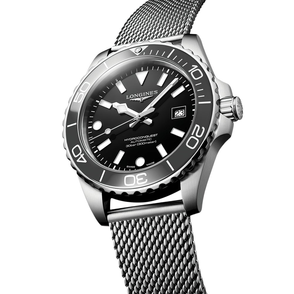 HydroConquest 42mm - Black on Mesh Bracelet