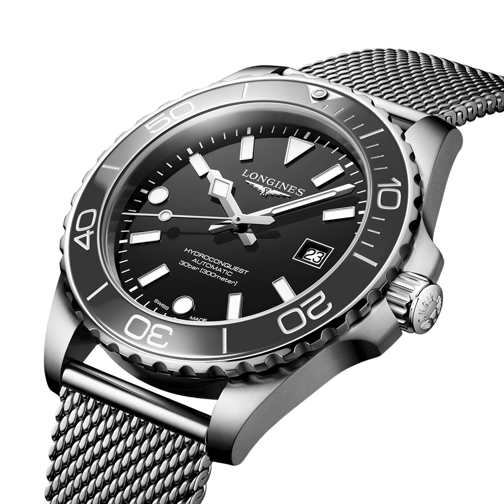 HydroConquest 42mm - Black on Mesh Bracelet