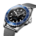 HydroConquest 42mm - Black, Blue Bezel on Mesh Bracelet