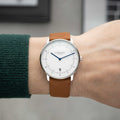Naos Quartz 38mm - White on Light Brown Leather Strap