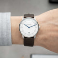 Naos Quartz 38mm - White on Dark Brown Leather Strap