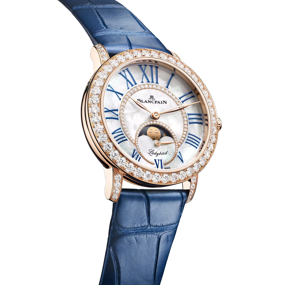 Ladybird Colors Moonphase Red Gold and Diamonds 34.9mm - White on Leather Strap