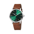 Panova 40mm - Green on Perforated Brown Leather Strap