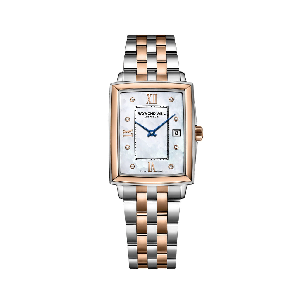 Toccata Square Rose Gold Two-Tone 28mm - White, Mother-of-Pearl w/ Diamonds on Bracelet