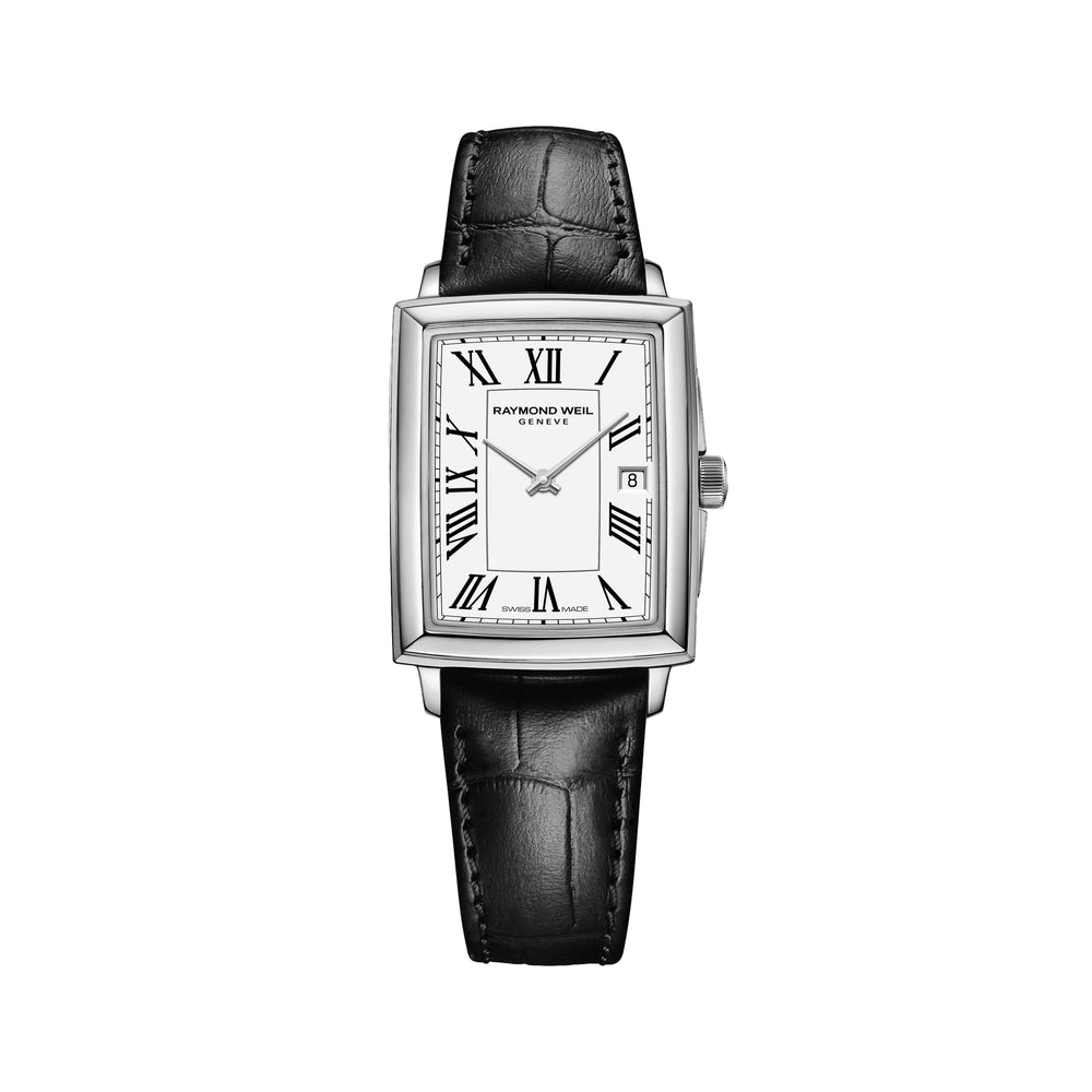 Toccata Square 28mm - White on Leather Strap
