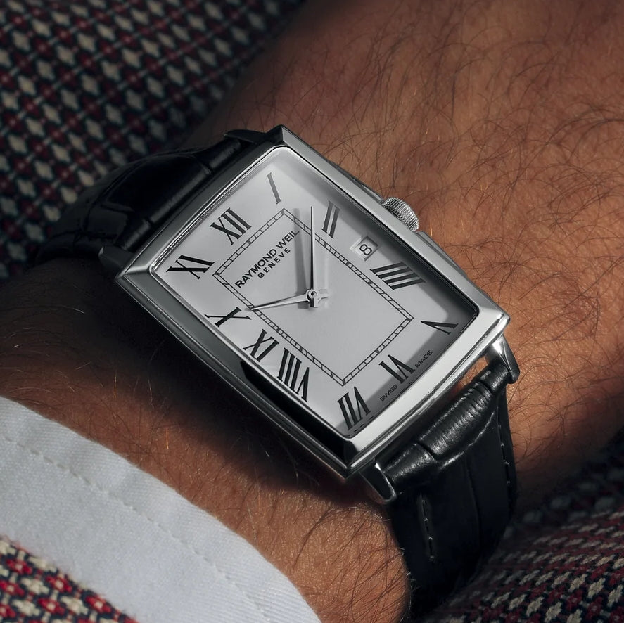 Toccata Square 37mm - White on Leather Strap