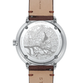 Map engraved case back of Hamburg Quartz 42mm watch with brown leather strap