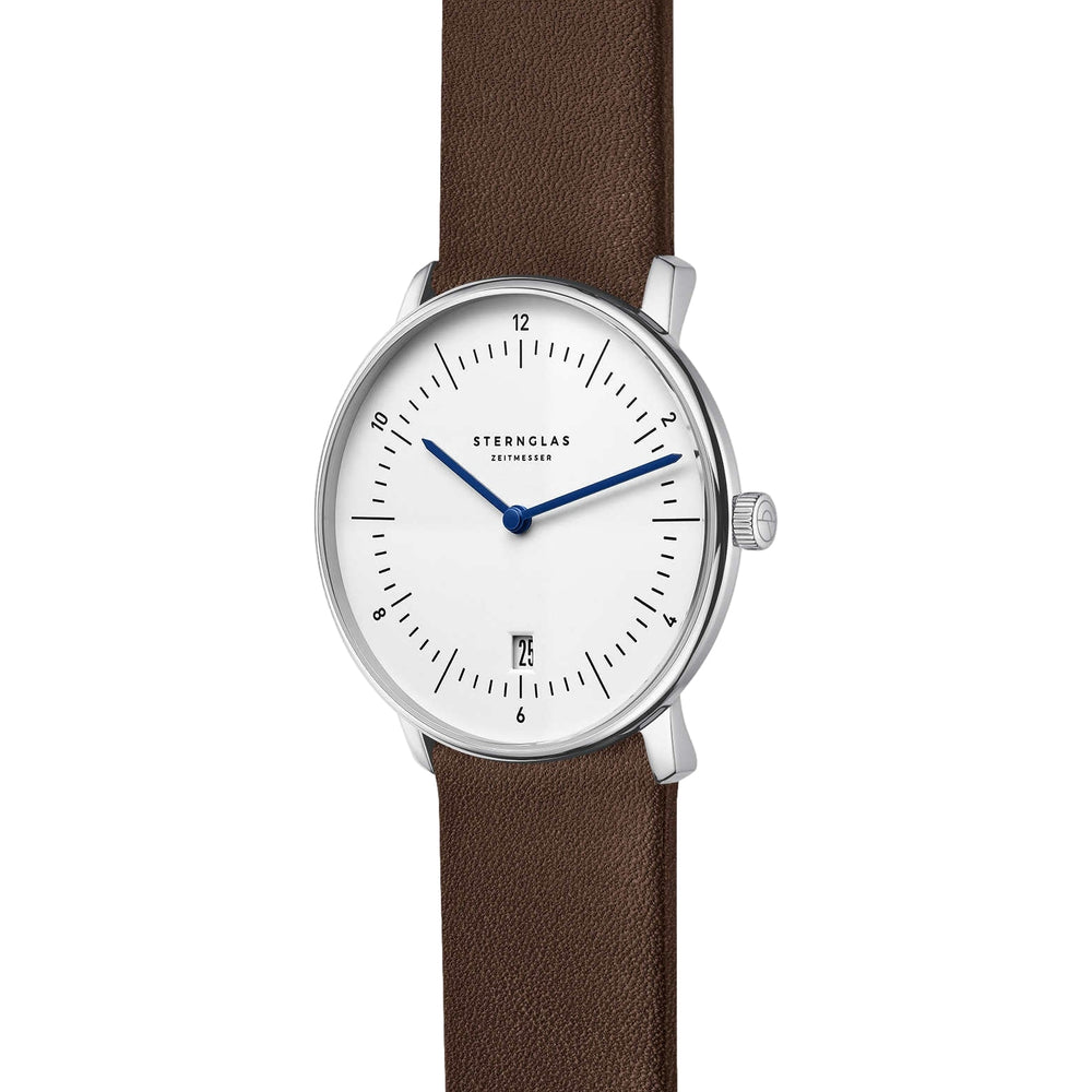 Naos Quartz 38mm - White on Dark Brown Leather Strap