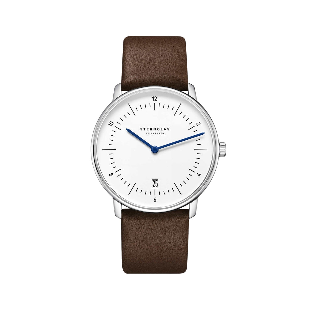 Naos Quartz 38mm - White on Dark Brown Leather Strap