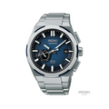 Seiko Astron 42mm blue watch on bracelet with textured dial and multiple subdials