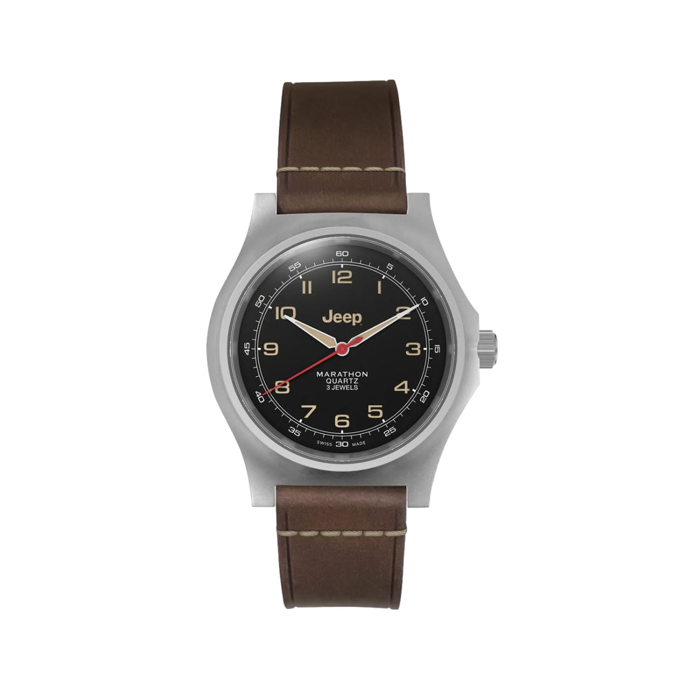 Jeep Willy's SSGPQ Officer's Quartz 41mm - Black on Leather Strap