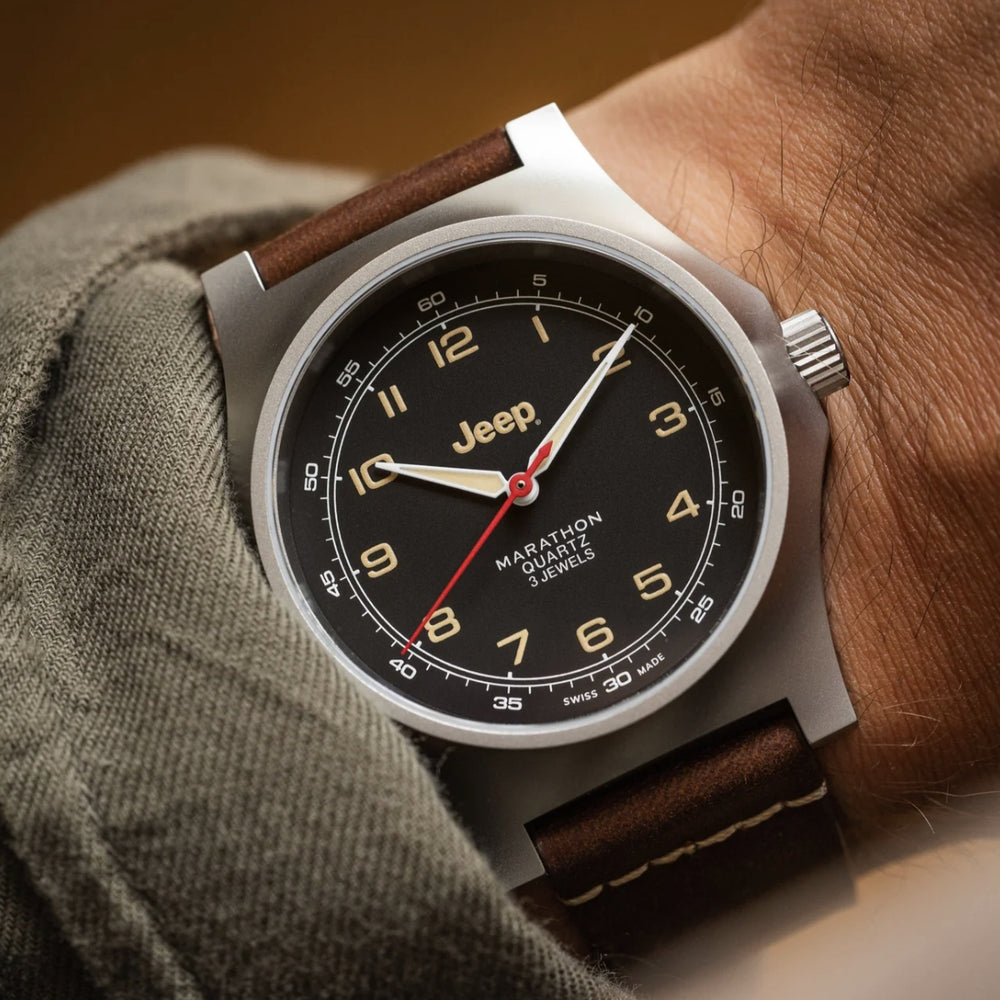 Jeep Willy's SSGPQ Officer's Quartz 41mm - Black on Leather Strap