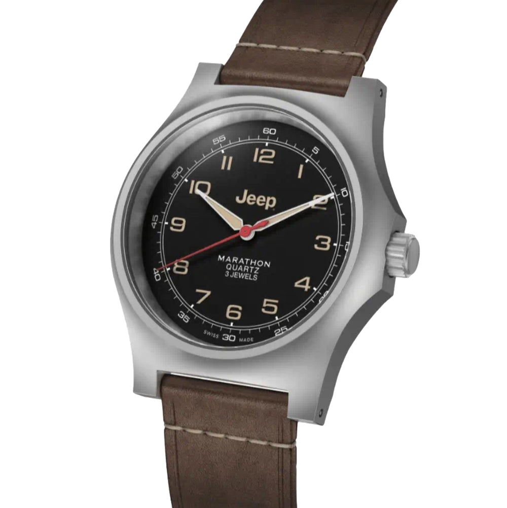 Jeep Willy's SSGPQ Officer's Quartz 41mm - Black on Leather Strap