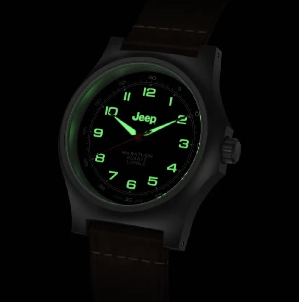 Jeep Willy's SSGPQ Officer's Quartz 41mm - Black on Leather Strap