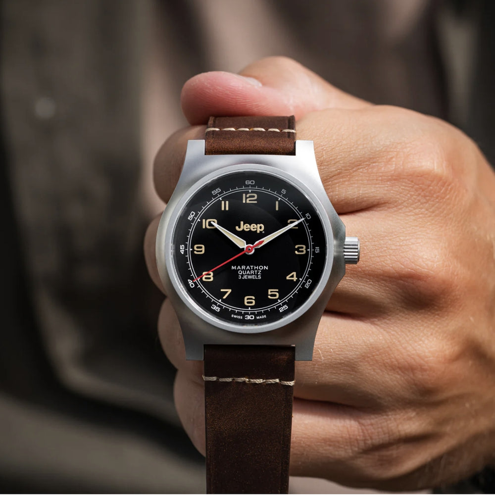 Jeep Willy's SSGPQ Officer's Quartz 41mm - Black on Leather Strap