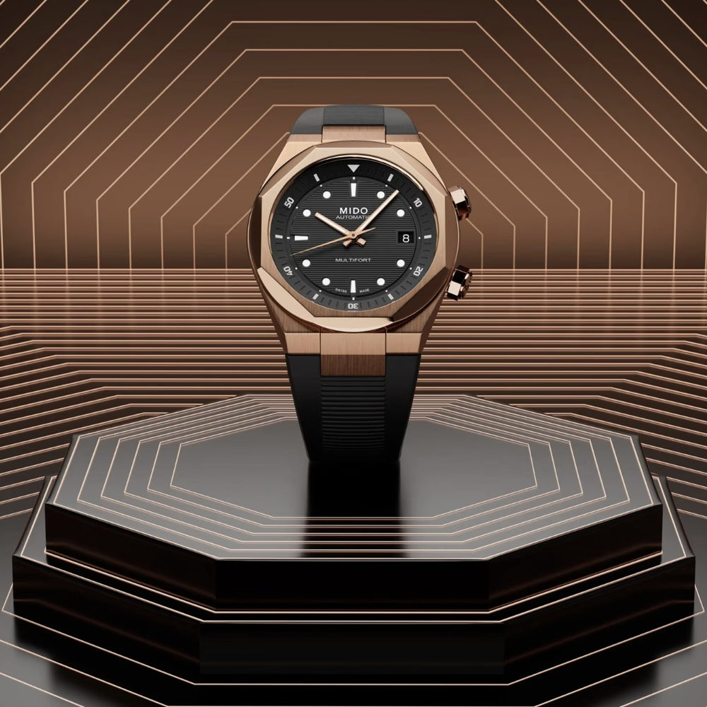Multifort 8 Two Crowns Automatic Gold-Tone 40mm - Black on Rubber Strap